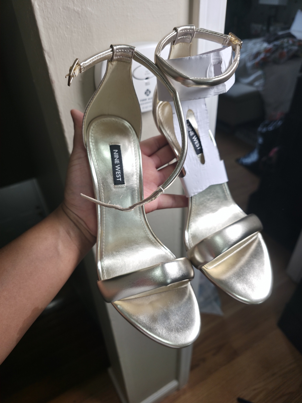 Nine West Gold Ankle-Strap Heeled Sandals